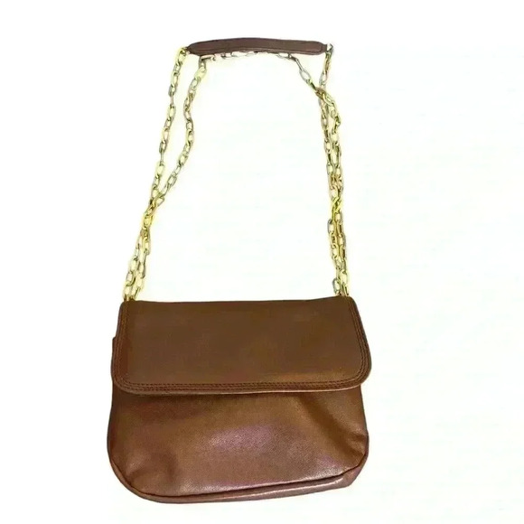 Leather Co. Liz Claiborne Brown Leather Mini Purse Gold Chain Strap Classic - Picture 1 of 13